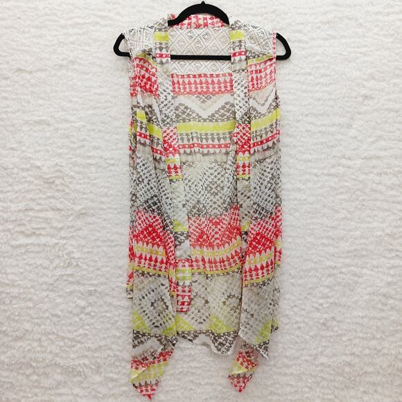 Kimono Vest Chico Beige Red Yellow Lace Sheer Whimsycore Boho Fairycore Size L - Picture 10 of 12